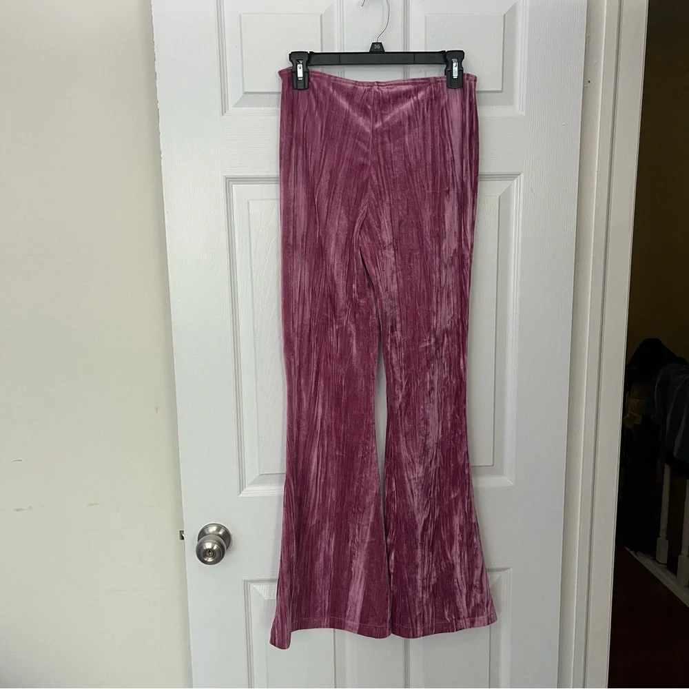 Velvet Ruched Pink Wide Leg Flares - Picture 4 of 5